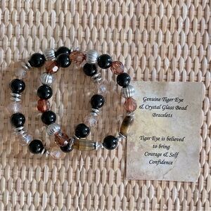 Tiger Eye & Crystal Glass Bead Bracelets